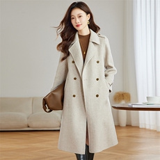 高端双面呢羊绒大衣女中长款2025冬新款小个子系带羊毛呢子外套，女装双面呢大衣，臻衣坊