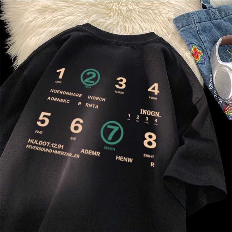 抖音得物供货210克现货宽松纯棉美式潮牌印花落肩袖纯棉T恤AT2116,男装T恤,电商A443