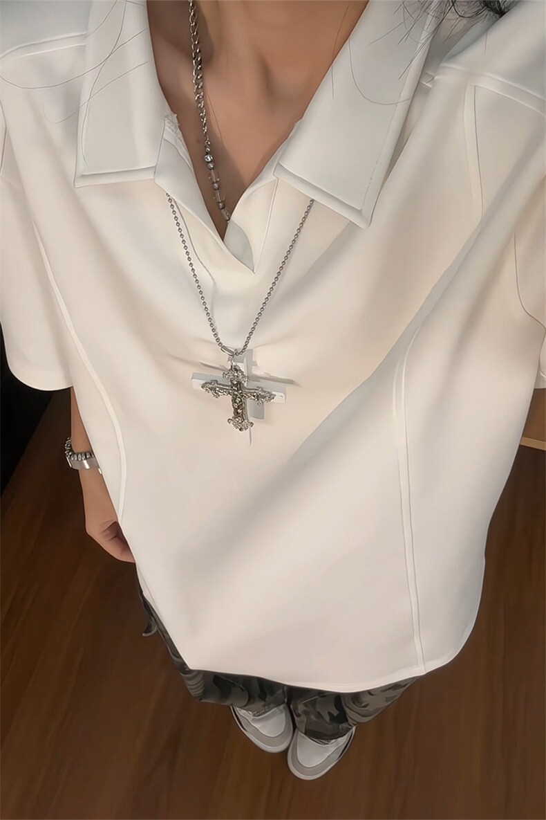 2026夏季新款拼接短袖T恤潮流正肩翻领男女X64114-TP16不,男装T恤,电商A102
