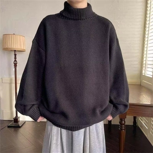 纯色高领毛衣男士秋冬季原宿风bf休闲百搭简约宽松保暖针织衫线衣图片