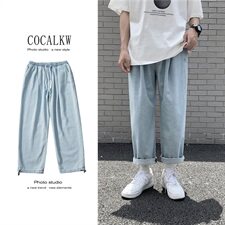 910A-C176-P55控69港风秋装新款收腰松紧牛仔裤简约小清新束脚裤，男装牛仔裤，星座910A