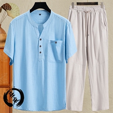 天蓝衣+灰色裤