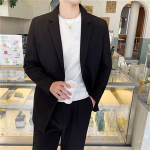 白色痞帅休闲男潮流宽松轻熟风西服套装男士网红外套秋冬季薄款图片