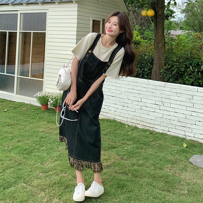 流苏牛仔背带裙套装女夏连衣裙学院风超好看减龄小清新酷盐系炸街,女装套装/套裙,新思路