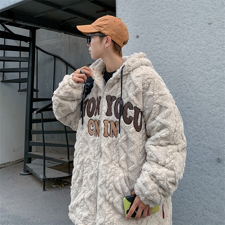 美式复古刺绣羊羔毛绒棉服男冬季情侣连帽棉衣WY018-P58图片