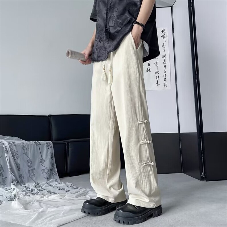 新中式风盘扣裤子男款春夏潮牌宽松阔腿休闲长裤子K551-P35图片