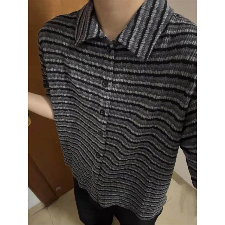原版面料档口现货~夏季条纹针织宽松肌理感短袖衬衫CT25117批48,男装T恤,星座1004-6
