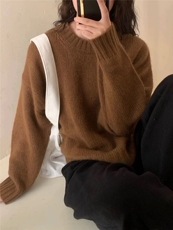 秋冬慵懒风软糯宽松短款小众毛衣韩版加厚圆领针织衫外穿，女装针织衫/毛衣，半城羊绒