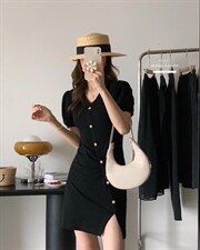 香丽迪2022年夏季新款拼接连衣裙女针织短袖圆领修身高腰，女装连衣裙，香丽迪1