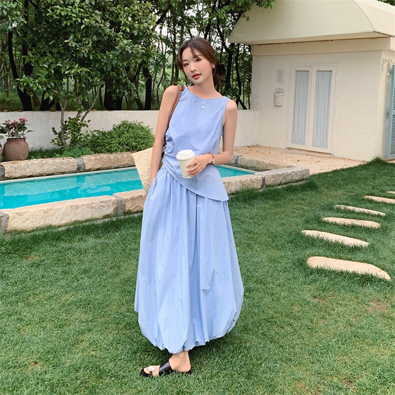 2025年夏季新款时尚优雅甜美两件套气质温柔连衣裙套装女,女装套装/套裙,幸运星