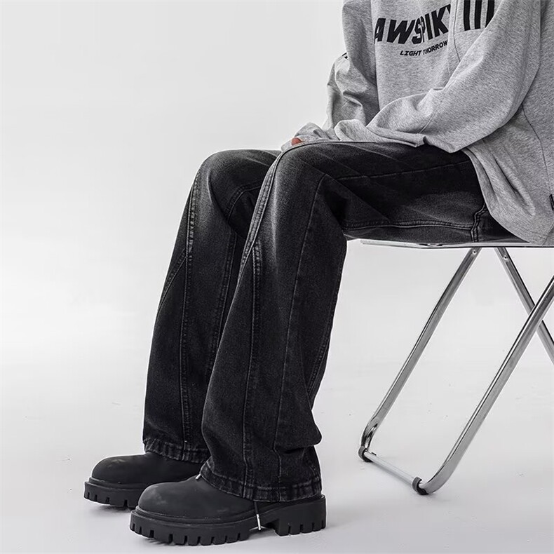 牛仔裤男美式高街休闲长裤宽松潮牌微喇裤子1001-1-G3126-P52,男装牛仔裤,星座1001-1