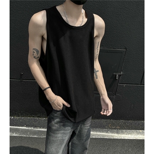 黑墙2025夏季宽松坑条无袖T恤港风夏装大码背心男装坎肩S409-特17图片
