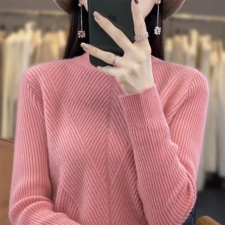 高端百搭温柔保暖时尚羊毛衫女秋冬季长袖针织衫打底毛衣,女装羊毛衫,邓利维