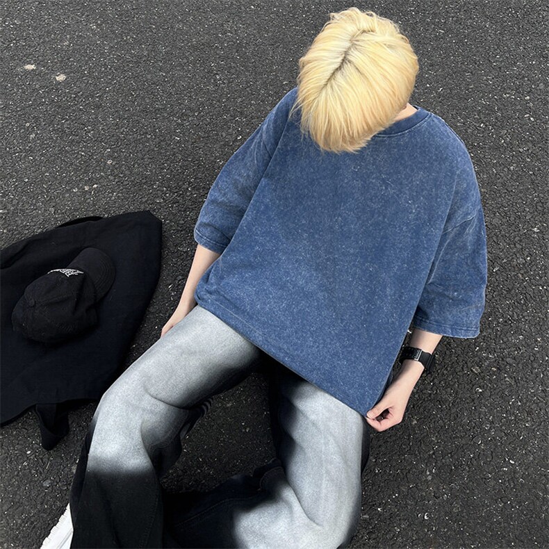 美式重磅复古短袖T恤男夏潮宽松运动打底衫T恤24XT77132特批22,男装T恤,电商A042