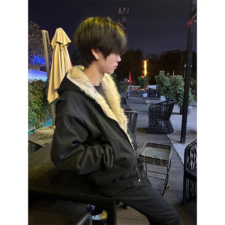 现货高品质美式高街冬季重磅硬挺短款座山雕毛领棉衣男女加厚外套，男装棉衣，电商A486-1