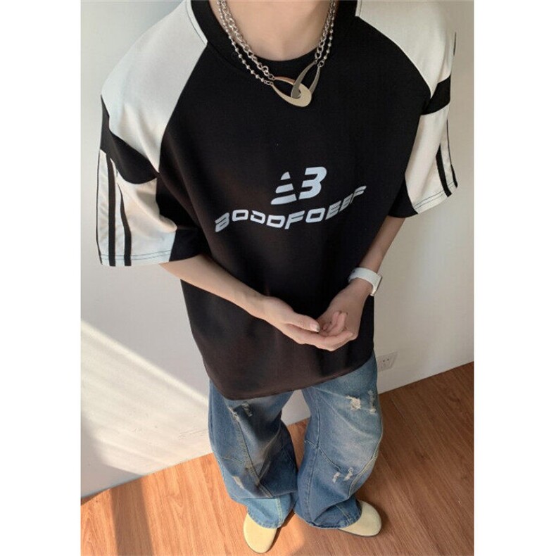 解构垫肩印花t恤男短袖夏季高街上衣宽松重磅情侣五分袖TW52,男装T恤,星座1116A（原606A-3）