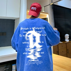 直播品质重磅纯棉美式蜡染水洗做旧潮牌宽松长袖t恤CT332特P38，男装T恤，电商A486