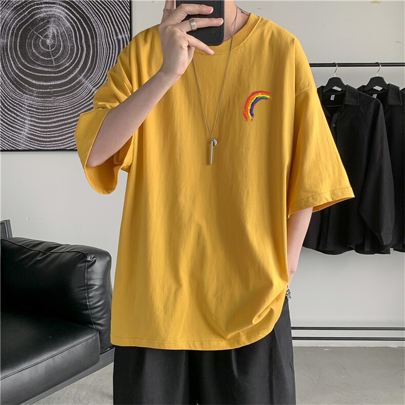 T3032/P20现货男士彩虹印花短袖T恤男女中性风情侣大码潮宽松半袖,男装T恤,电商A141