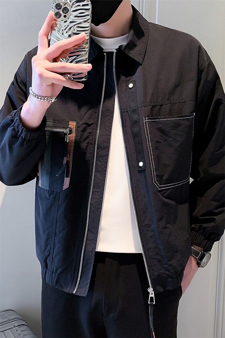 2025新款春季工装外套男拼接潮牌翻领男士夹克A313-1-6613-P110,男装夹克,电商A313-1