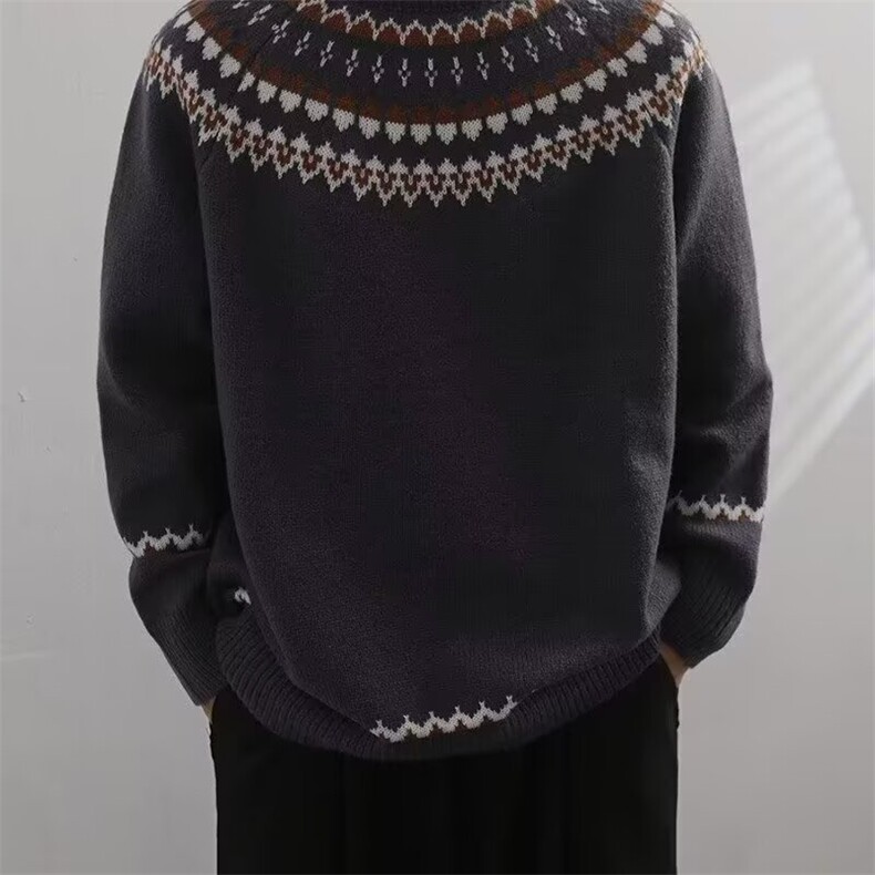 现货美式复古重磅毛衣男女情侣圆领费尔岛提花慵懒风针织衫秋冬,男装针织衫/毛衣,星座302B-3