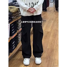 W9591-P48网图现货美式复古工装裤褶皱宽松阔腿直筒裤休闲裤，男装工装外套，星座1608-2