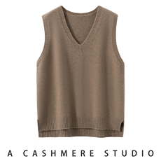 2025年秋季时尚百搭通勤简约休闲双股V领套头马甲，女装马甲，朝思纯山羊绒