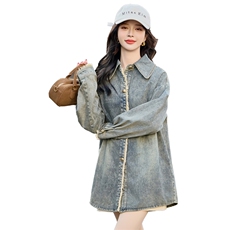 2025年春季新款牛仔外套气质减龄翻领磨毛牛仔外套女，女装短外套，1C080