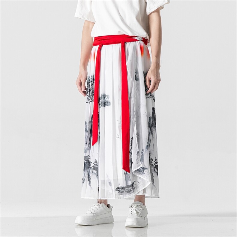 夏 汉服男女冰丝薄款风山水印花宋裤一片式马面裙裤 K239/P75图片