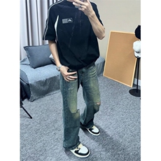 DA190-P48破洞牛仔裤男潮宽松直筒割破乞丐水洗做旧微喇叭裤子，男装牛仔裤，星座603-2