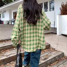 TC686-P45绿色格子衬衫外套女小众设计感上衣宽松百搭小衫早秋，女装衬衫，星座617A-2