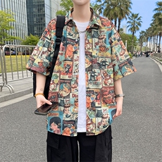 夏季海边沙滩男女同款短袖衬衣潮牌宽松大码XZ102B-1-CS2003P35，男装T恤，星座102B-1