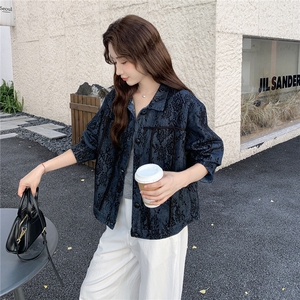 休闲蓝色碎花洋气百搭翻领短外套女春秋2025新款小个子夹克巨好看图片