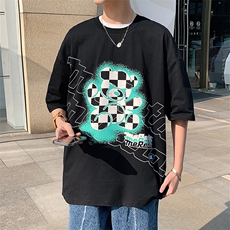 得物抖音40支双纱高品质港风印花纯圆领短袖T恤男女T7185-P45，男装T恤，电商A441-1