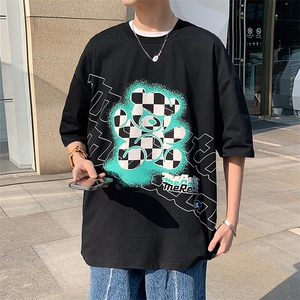 得物抖音 40支双纱高品质港风印花纯圆领短袖T恤男女 T7185-P45图片