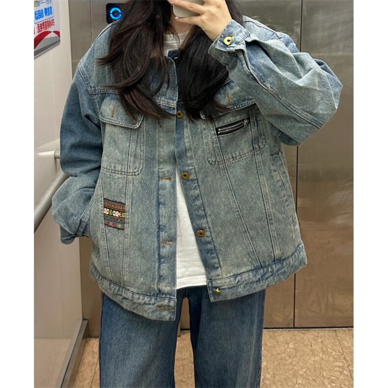 百搭潮流气质简约原宿新款流行灯芯绒翻领撞色拼接牛仔外套NY4504图片