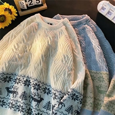 AA1818P65秋冬新款毛衣男宽松港风拼接情侣圆领针织衫，男装针织衫/毛衣，电商B323A