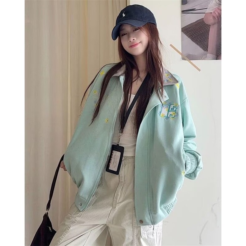 wx101-P70美式复古勋章刺绣拼色棒球服外套男女情侣中性学院风,女装短外套,电商B323A