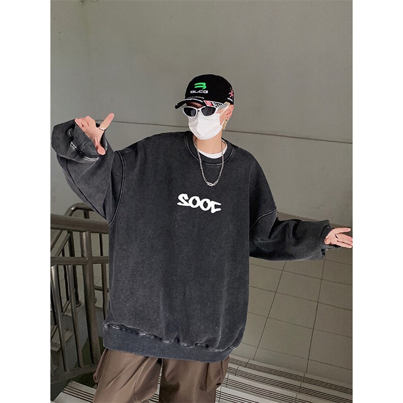 得物抖音高品质二开360克重磅做旧炒雪花纯色圆领水洗卫衣1518,男装卫衣,电商A486