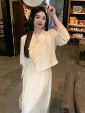 清冷感新中式国风套装裙女2025春新款高级感简约气质半身裙两件套，女装套装/套裙，浙宝305