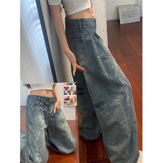 玫瑰字母刺绣牛仔裤裤子男女款cleanfit直筒弯刀裤NZ126-P50，男装牛仔裤，星座308B-2
