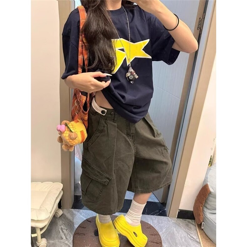 流行休闲七分裤新款原宿慵懒气质百搭ins无品牌日系潮流时尚简约,男装牛仔裤,星座506A