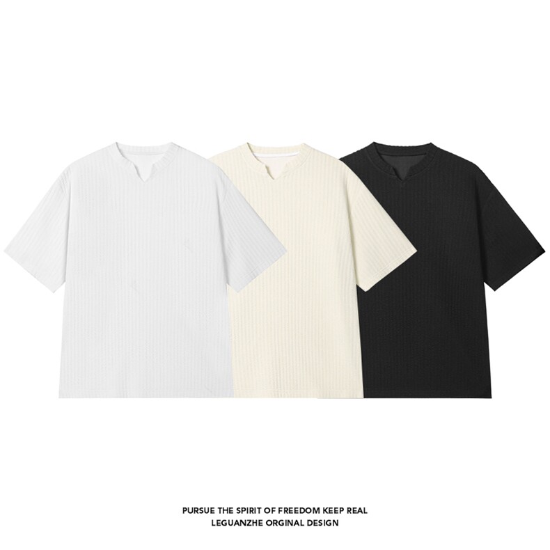 2025夏季新款港风白底大码V领短袖T恤M-5XHT25715-特P12，男装T恤，电商A022