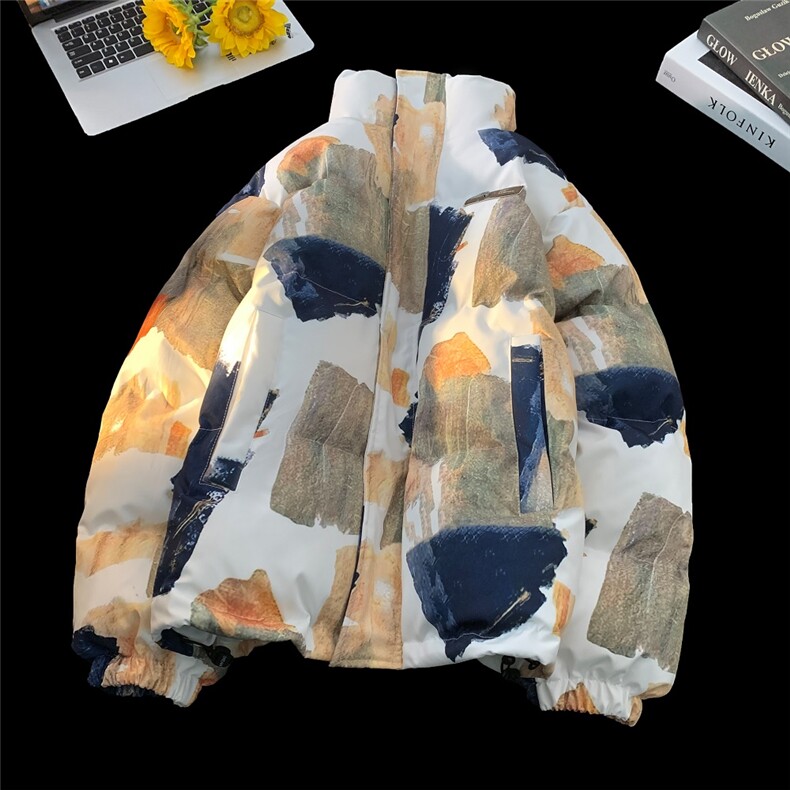 XZ-230-1MY703平铺简约轻奢百搭水墨涂鸦休闲立领面包服P118控158，鞋类箱包手腕包，星座230-1