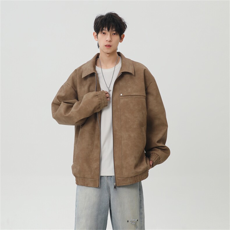 PU皮工装翻领夹克2025秋季痞帅潮流二开外套XZ301b-2-JK2591P75图片