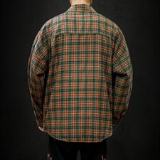 204-CS06-P45黑强自制短袖衬衫男短袖ins潮牌休闲宽松格子衬衣，男装衬衫，星座204