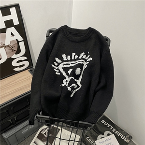 针织衫男韩版拼色海绵宝个性帅气2025冬季新款ins毛衣MZ212-P43图片