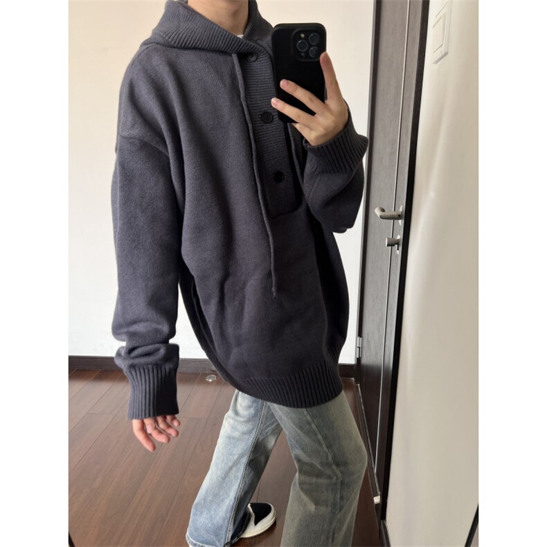 秋冬季连帽毛衣男半开衫针织衫潮牌情侣套头上衣MY2626P65,男装针织衫/毛衣,电商基地A086