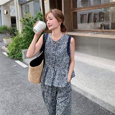 夏季无袖衫阔腿裤试试两件套女，女装套装/套裙，秋水欣儿