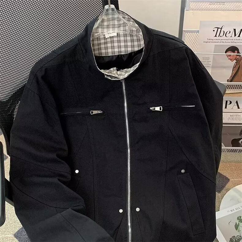 W11033-P85网图现货春季新款工装夹克飞行员外套翻领假两件外套,男装夹克,星座1608
