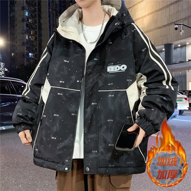 【】秋冬港风青少年加绒加厚夹克男潮牌设计感外套JK9901-P85,男装夹克,星座301D(原星座1004-8）